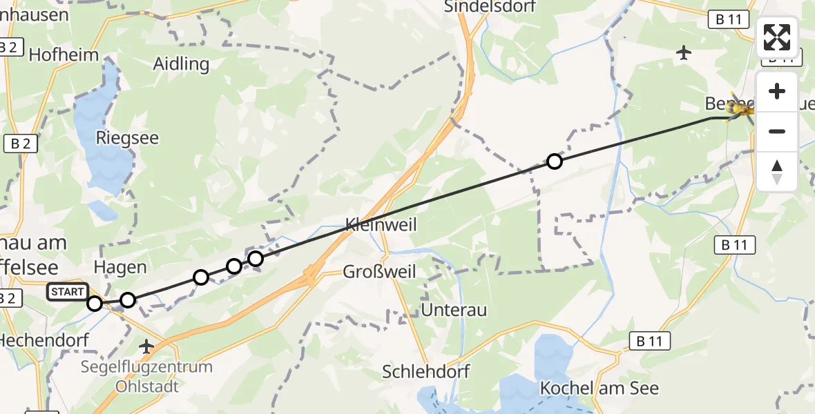 Flugroute Rettungshubschrauber Murnau Accident Hospital - Benediktbeuern, 17 April 2026, 11:09