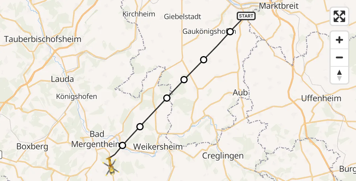 Flugroute Rettungshubschrauber Ochsenfurt - Bad Mergentheim, 17 April 2026, 11:09