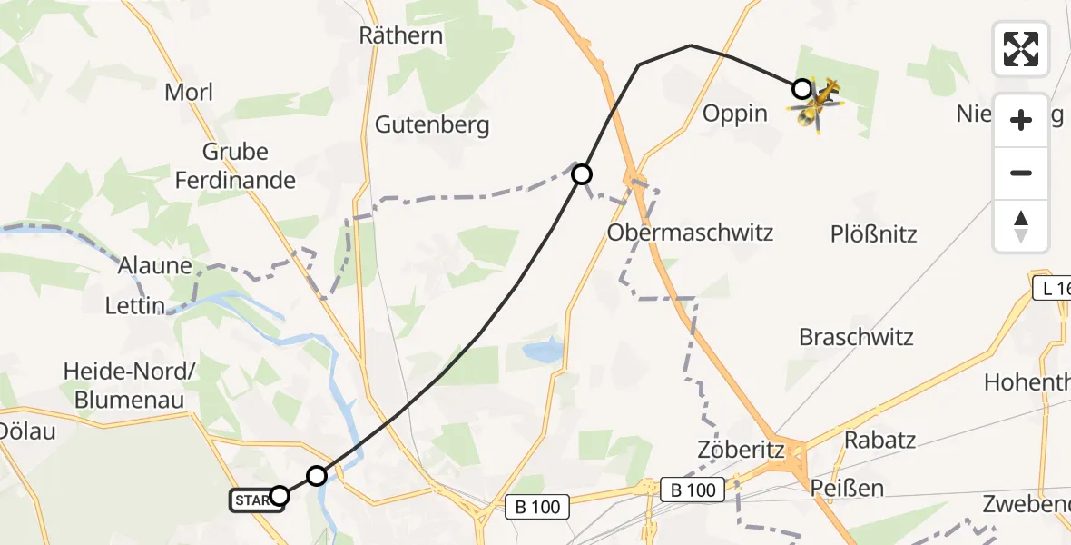 Flugroute Rettungshubschrauber Halle (Saale) University Hospital - Halle-Oppin Flugplatz, 17 April 2026, 11:09