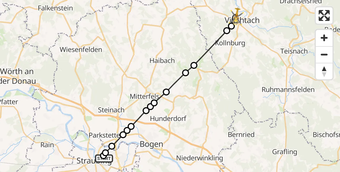 Flugroute Rettungshubschrauber Sankt Elisabeth Hospital Straubing - Viechtach, 17 April 2026, 11:16