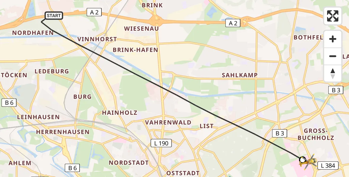 Flugroute Rettungshubschrauber Hannover - Hannover Luftrettung Hubschrauberlandeplatz (Christoph 4), 17 April 2026, 11:18