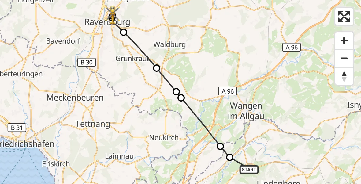 Flugroute Rettungshubschrauber Opfenbach - Sankt Elisabeth Hospital, 17 April 2026, 11:21