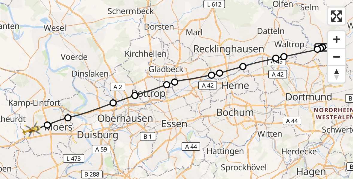 Flugroute Rettungshubschrauber Sankt Marien Hospital - Neukirchen-Vluyn, 17 April 2026, 11:22
