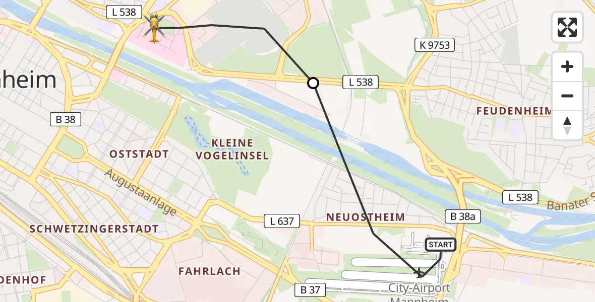 Flugroute Rettungshubschrauber Mannheim-City Flughafen - Mannheim, 17 April 2026, 11:26