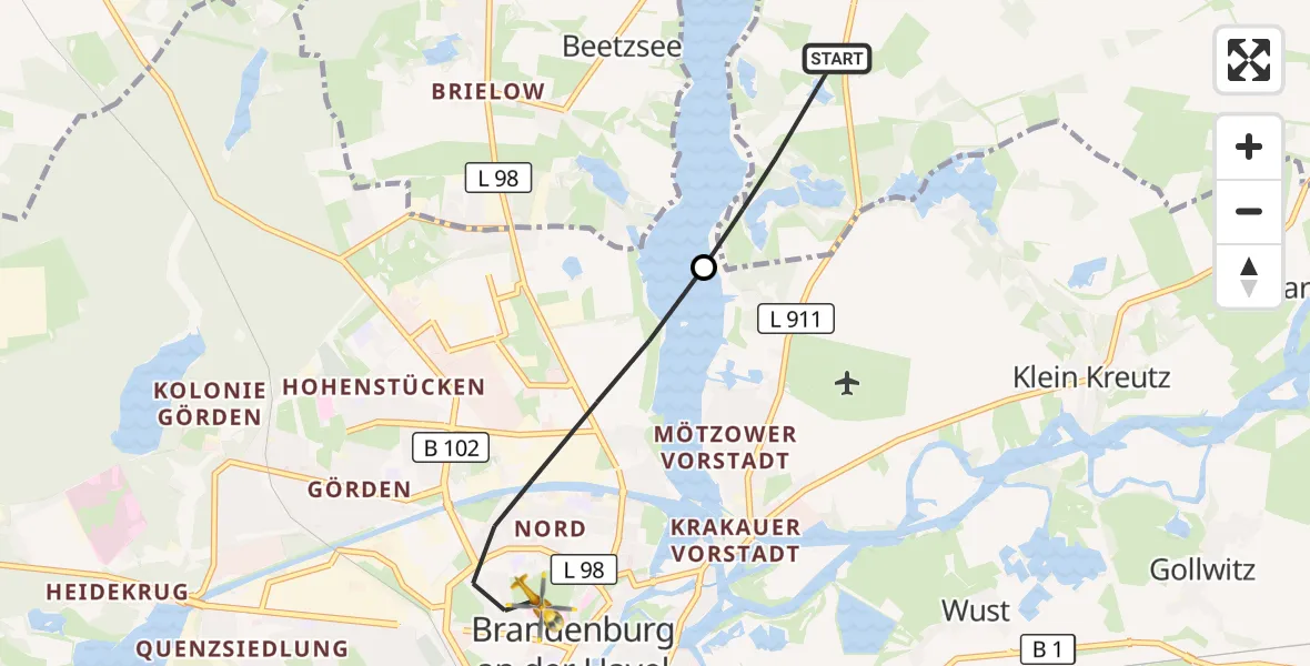 Flugroute Rettungshubschrauber Beetzseeheide - Brandenburg an der Havel, 17 April 2026, 11:30