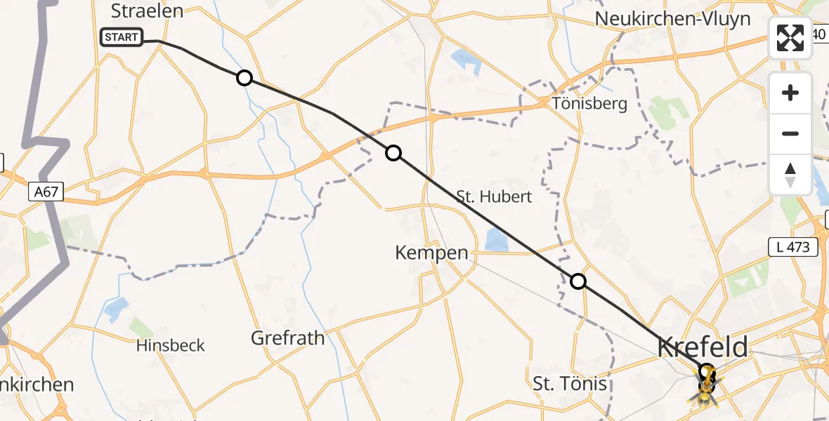 Flugroute Rettungshubschrauber Straelen - Helios Clinic Krefeld, 17 April 2026, 11:34
