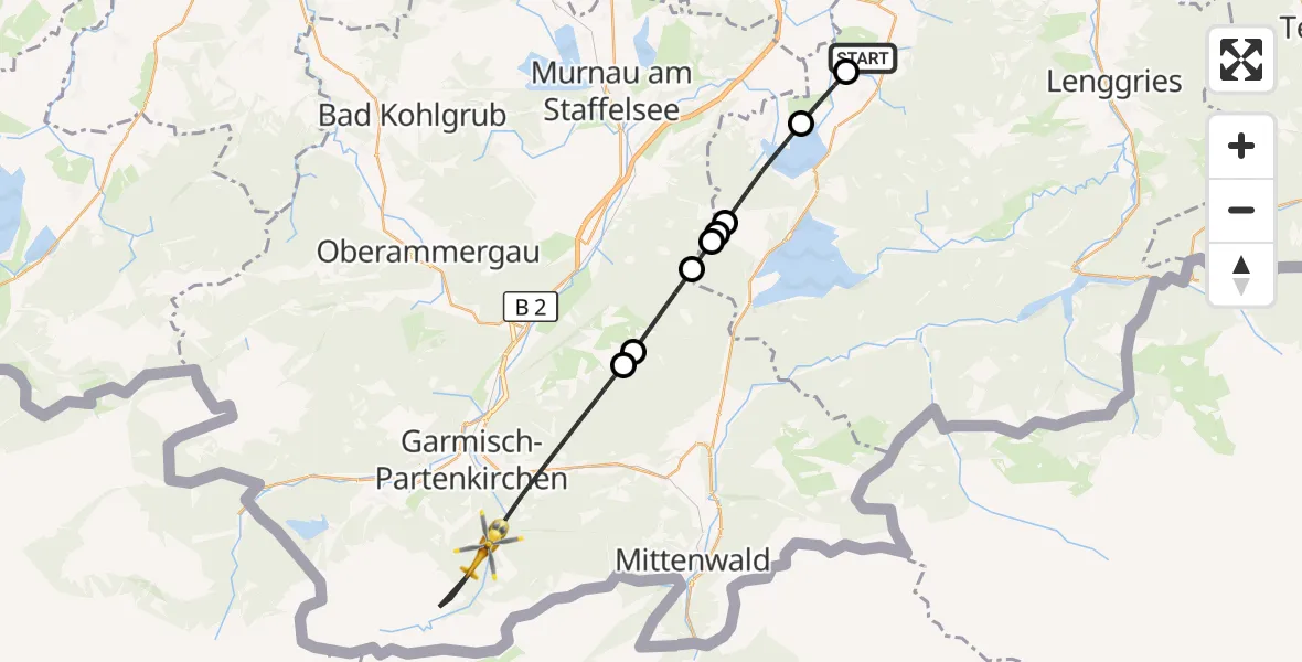 Flugroute Rettungshubschrauber Benediktbeuern - Garmisch-Partenkirchen, 17 April 2026, 11:36