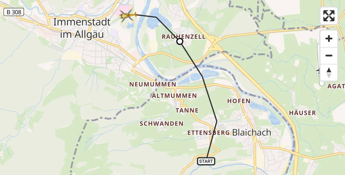 Flugroute Rettungshubschrauber Blaichach - Immenstadt i.Allgäu, 17 April 2026, 11:40