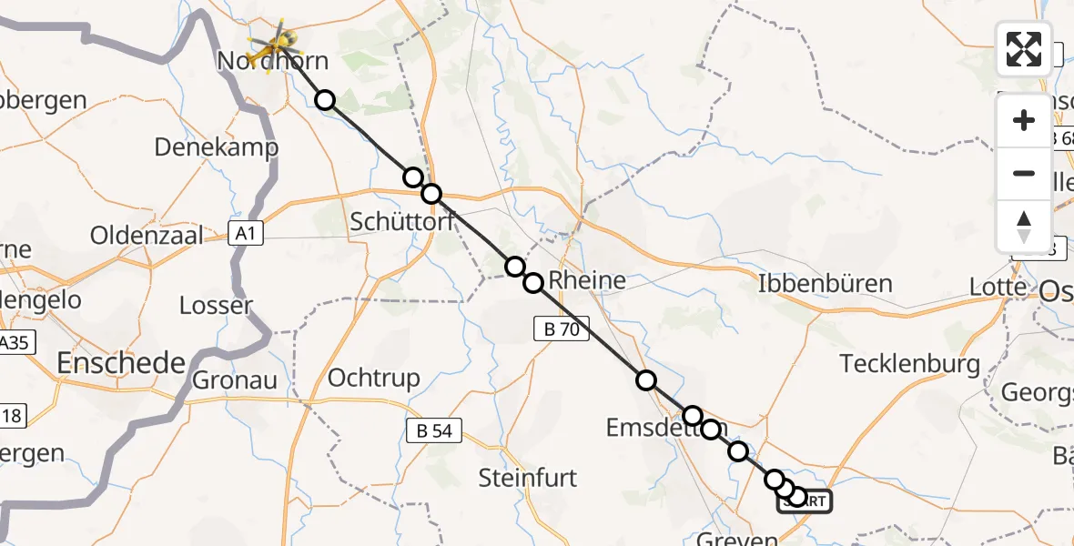 Flugroute Ambulanzhubschrauber Christoph  Westfalen-ADAC - Nordhorn, 17 April 2026, 11:42