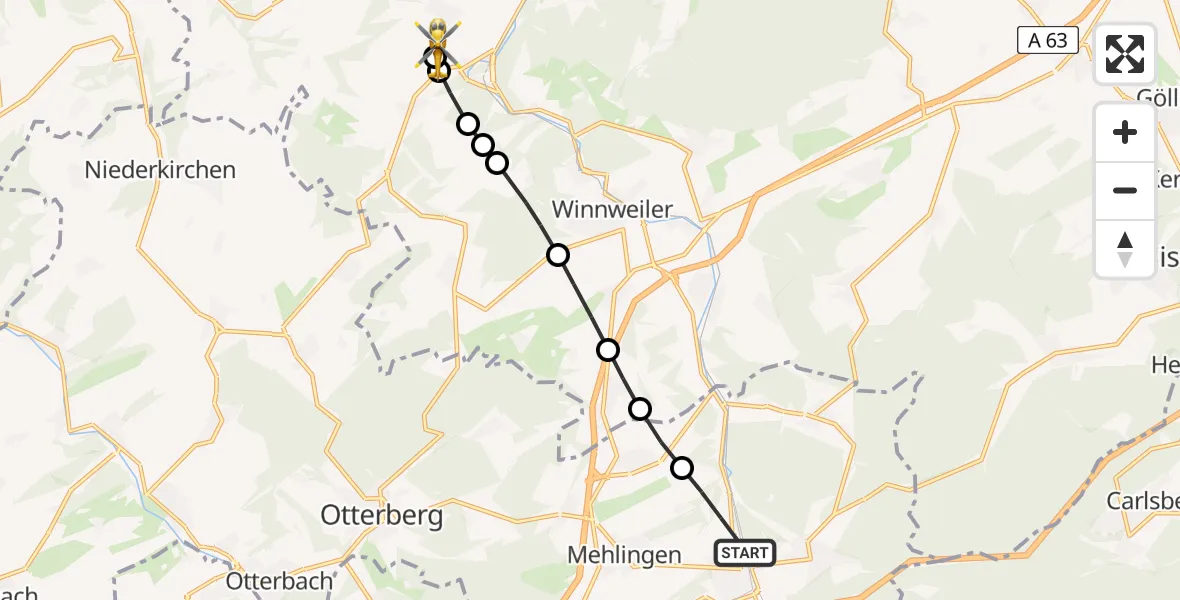 Flugroute Rettungshubschrauber Enkenbach-Alsenborn - Imsweiler UL, 17 April 2026, 11:43