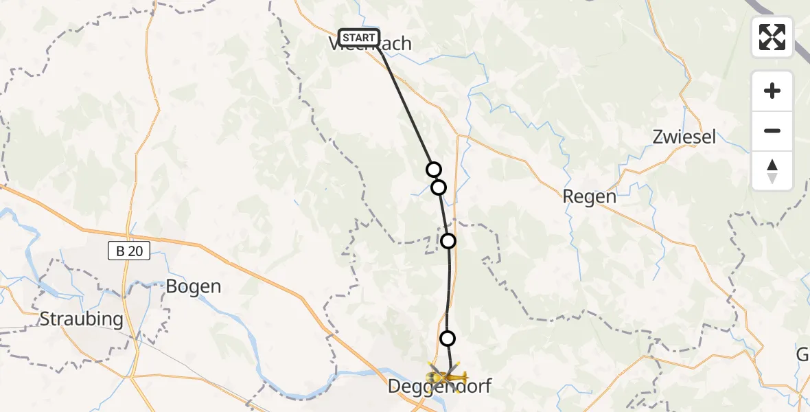 Flugroute Rettungshubschrauber Viechtach - Deggendorf, 17 April 2026, 11:45