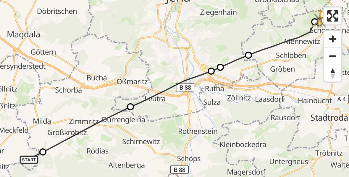 Flugroute Rettungshubschrauber Blankenhain - Jena-Schöngleina Flugplatz, 17 April 2026, 11:49