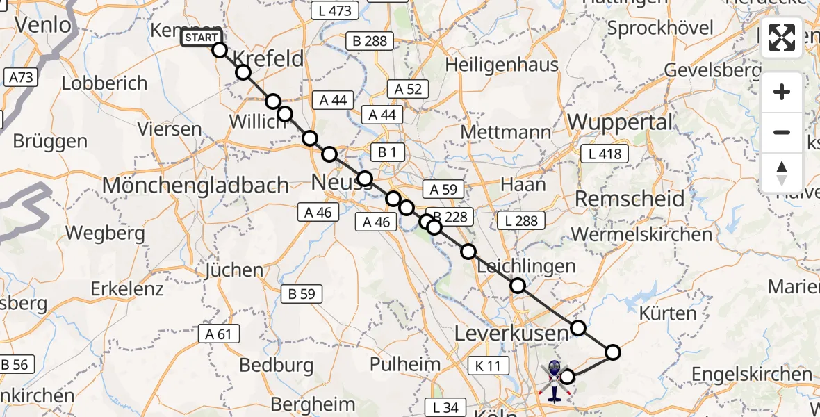 Flugroute Polizeihubschrauber Kempen - Köln, 17 April 2026, 11:52