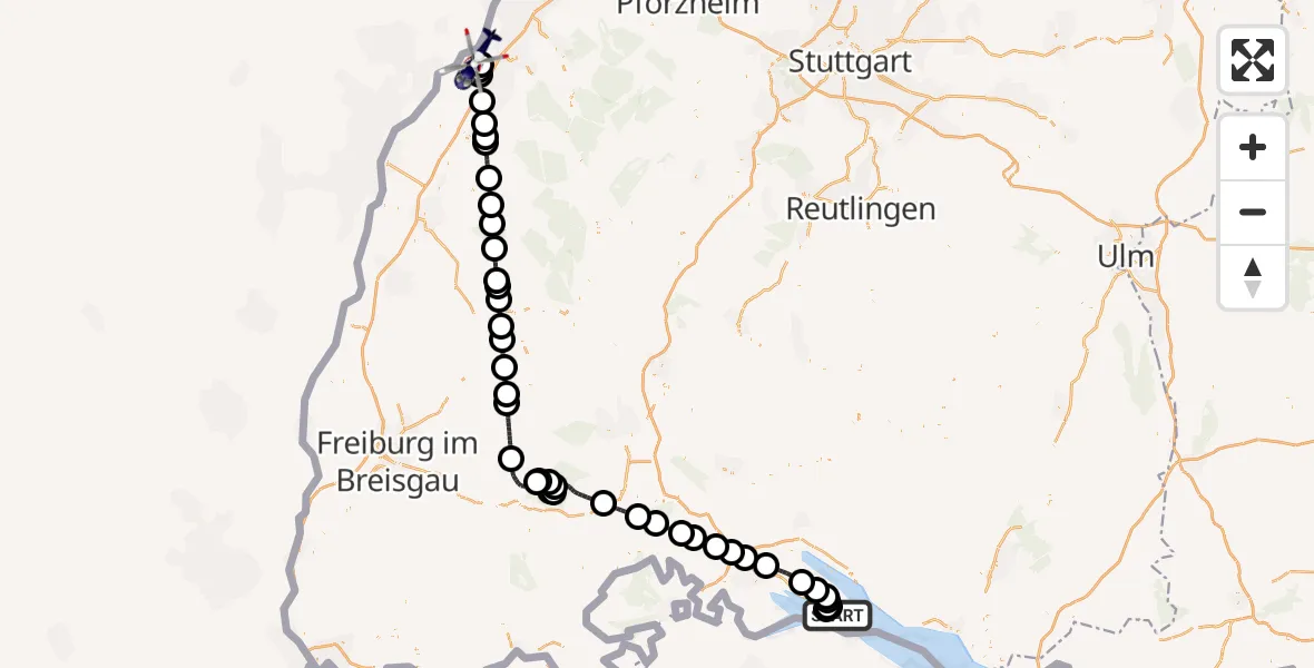 Flugroute Polizeihubschrauber Konstanz - Karlsruhe Baden-Baden Flughafen, 17 April 2026, 11:55