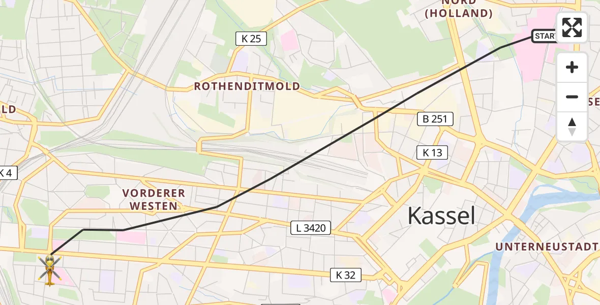 Flugroute Rettungshubschrauber Kassel - Kassel, 17 April 2026, 11:55