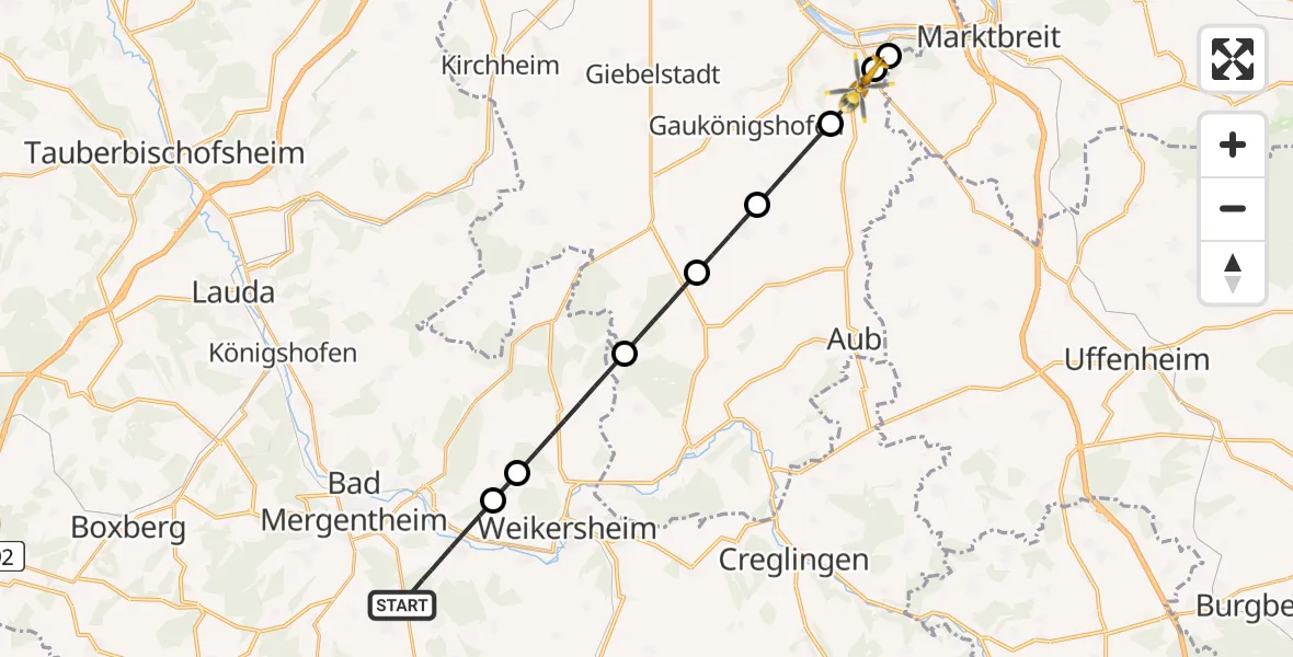 Flugroute Rettungshubschrauber Bad Mergentheim - Ochsenfurt, 17 April 2026, 11:58