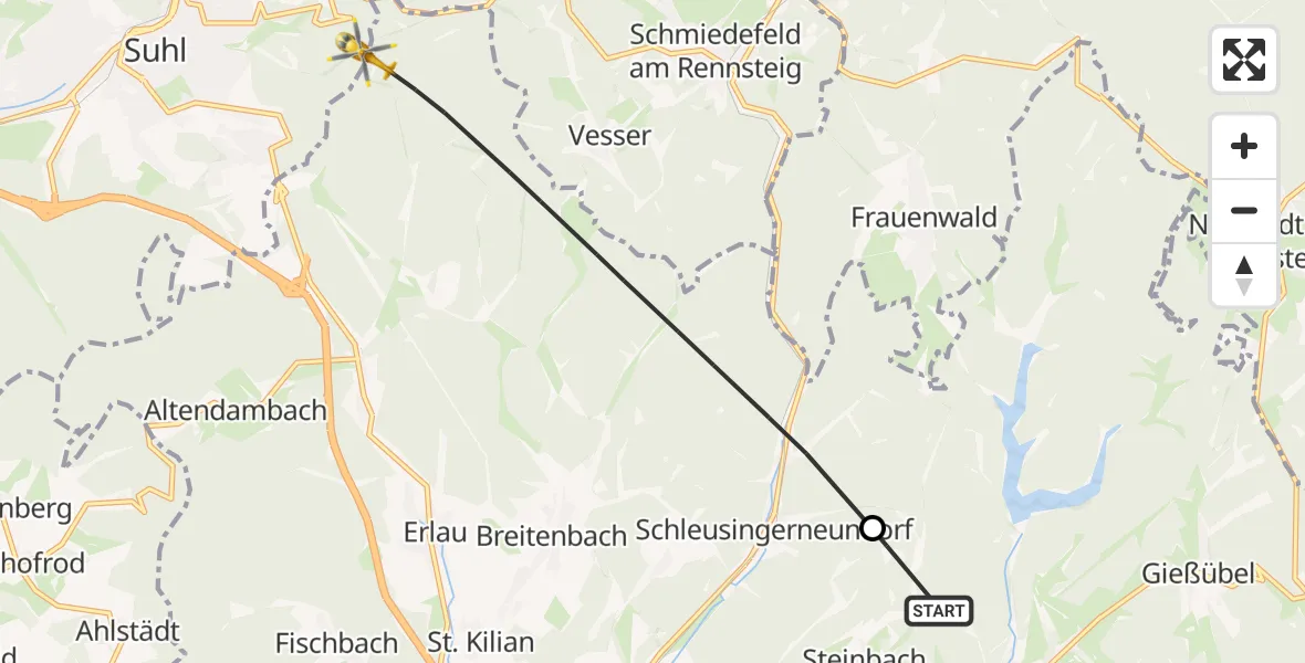 Flugroute Rettungshubschrauber Schleusegrund - Suhl, 17 April 2026, 11:58