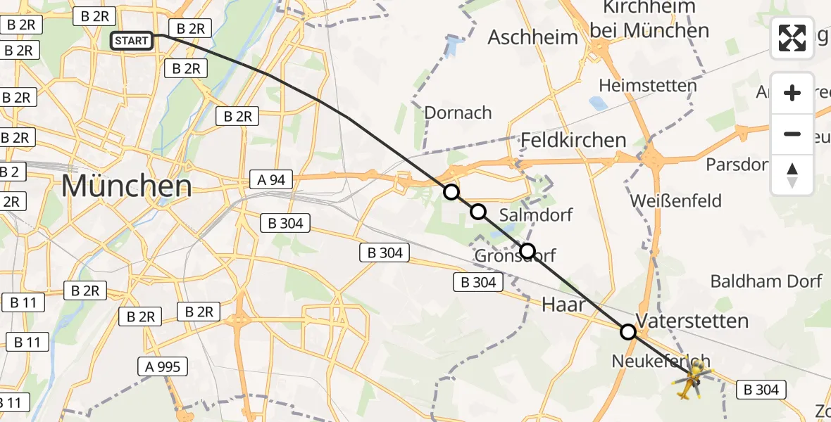 Flugroute Rettungshubschrauber München - Grasbrunn, 17 April 2026, 12:03