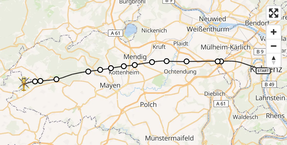 Flugroute Ambulanzhubschrauber Koblenz - Kirsbach, 17 April 2026, 12:06
