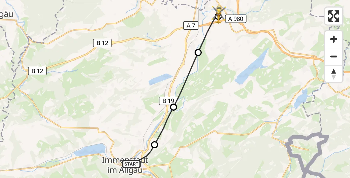 Flugroute Rettungshubschrauber Immenstadt i.Allgäu - Kempten-Durach Flugplatz, 17 April 2026, 12:09