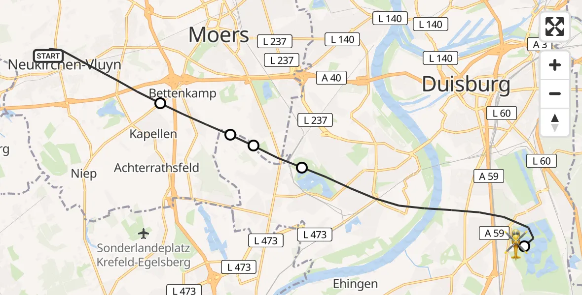 Flugroute Rettungshubschrauber Neukirchen-Vluyn - Duisburg Air Rescue Hubschrauberlandeplatz (Christoph 9), 17 April 2026, 12:12