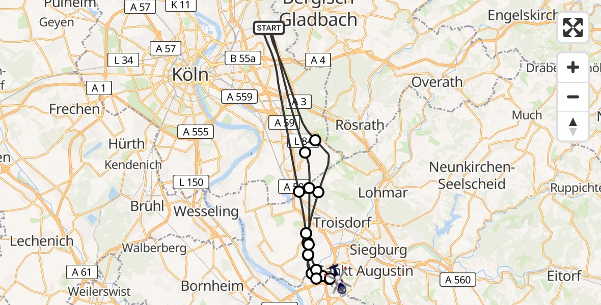Flugroute Polizeihubschrauber Köln - Sankt Augustin, 17 April 2026, 12:15