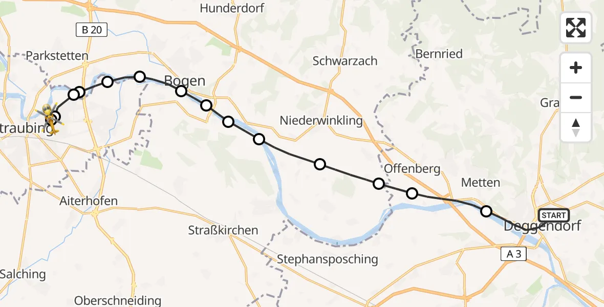 Flugroute Rettungshubschrauber Deggendorf - Sankt Elisabeth Hospital Straubing, 17 April 2026, 12:21