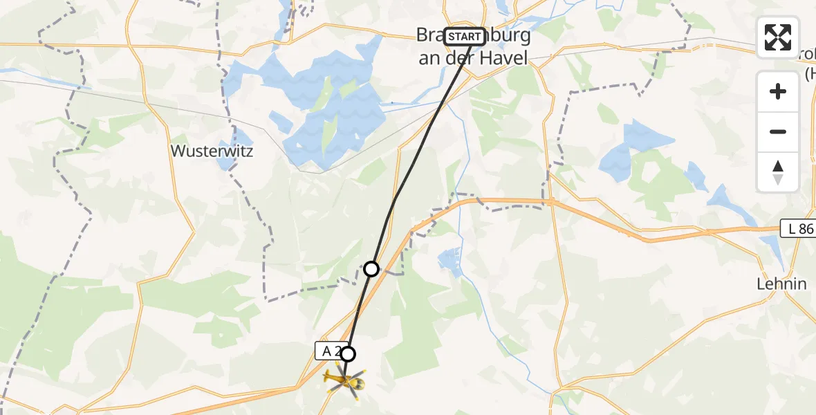 Flugroute Rettungshubschrauber Brandenburg an der Havel - Wollin, 17 April 2026, 12:24