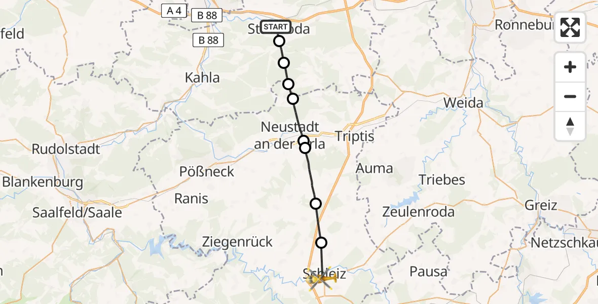 Flugroute Rettungshubschrauber Stadtroda - Schleiz, 17 April 2026, 12:25