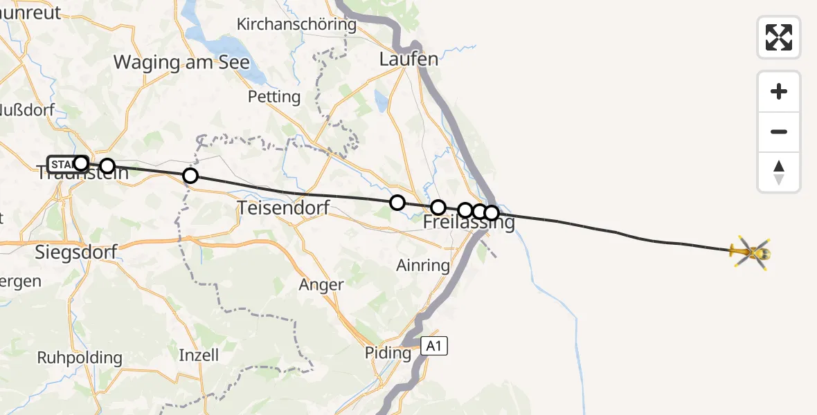 Flugroute Rettungshubschrauber Traunstein Hospital - Rott, 17 April 2026, 12:28