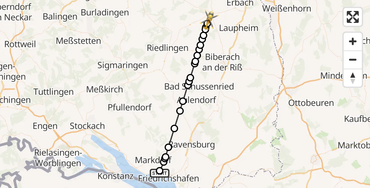 Flugroute Rettungshubschrauber Friedrichshafen Hospital - Ehingen (Donau), 17 April 2026, 12:34