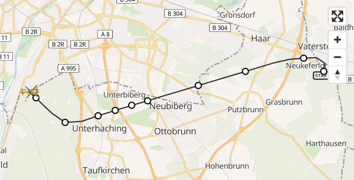 Flugroute Rettungshubschrauber Grasbrunn - ADAC Air Rescue Center Hubschrauberlandeplatz (Christoph 1), 17 April 2026, 12:38