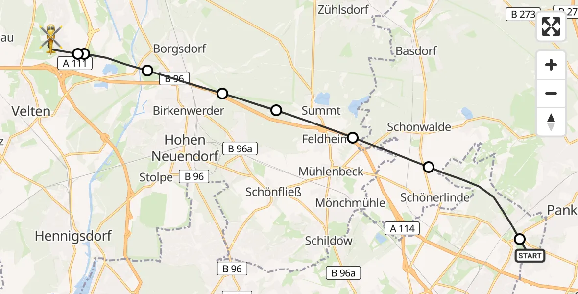 Flugroute Rettungshubschrauber Helios Clinic Berlin-Buch - Leegebruch, 17 April 2026, 12:43
