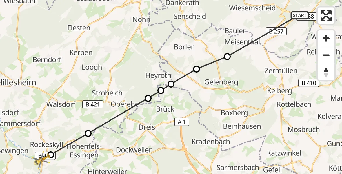 Flugroute Ambulanzhubschrauber Nürburgring Hubschrauberlandeplatz - Pelm, 17 April 2026, 12:53