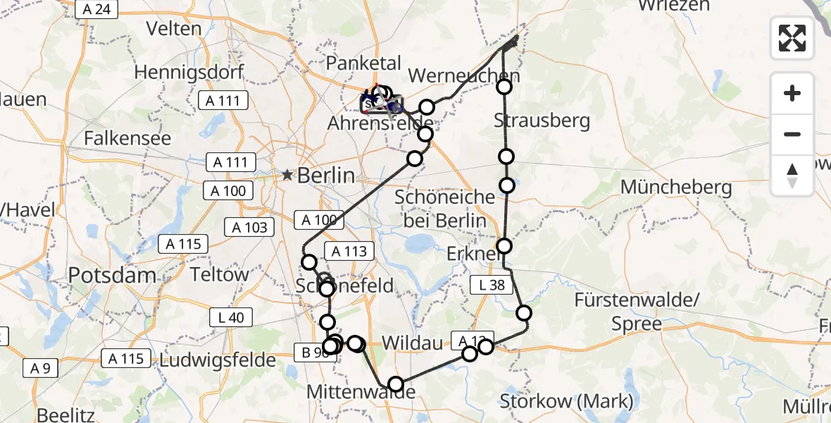 Flugroute Polizeihubschrauber Ahrensfelde Hubschrauberlandeplatz - Ahrensfelde Hubschrauberlandeplatz, 17 April 2026, 12:55