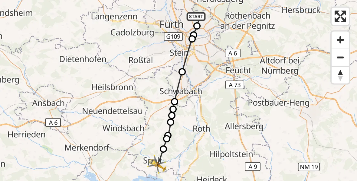 Flugroute Rettungshubschrauber Flughafen Nuremberg - Spalt, 17 April 2026, 12:58