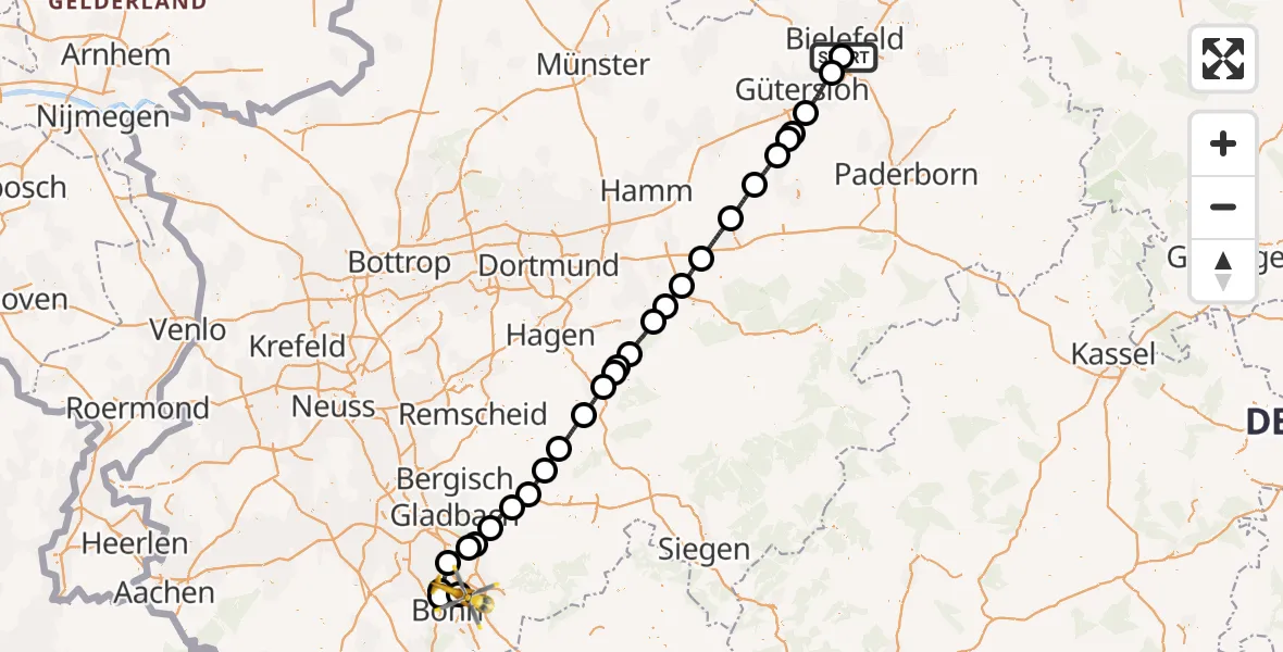 Flugroute Rettungshubschrauber Luftrettungszentrum Bielefeld - Sankt Augustin, 17 April 2026, 13:06