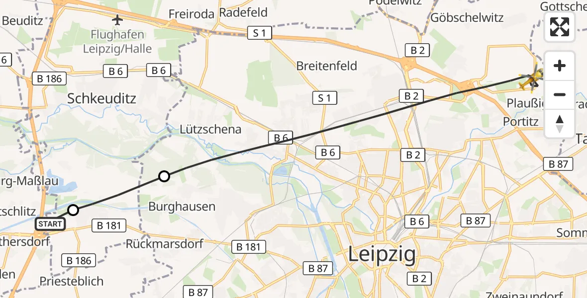 Flugroute Rettungshubschrauber ADAC Air Rescue Station Leipzig/Schkeuditz-Dölzig Hubschrauberlandeplatz (Christoph 61) - Leipzig, 17 April 2026, 13:07