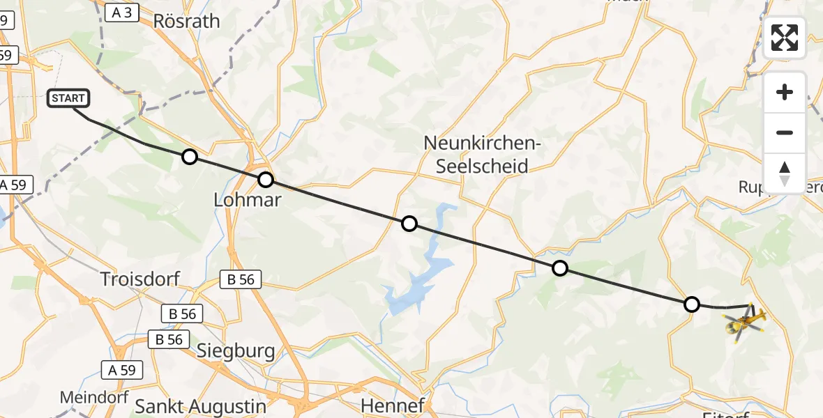 Flugroute Rettungshubschrauber Köln Bonn Flughafen - Eitorf, 17 April 2026, 13:08