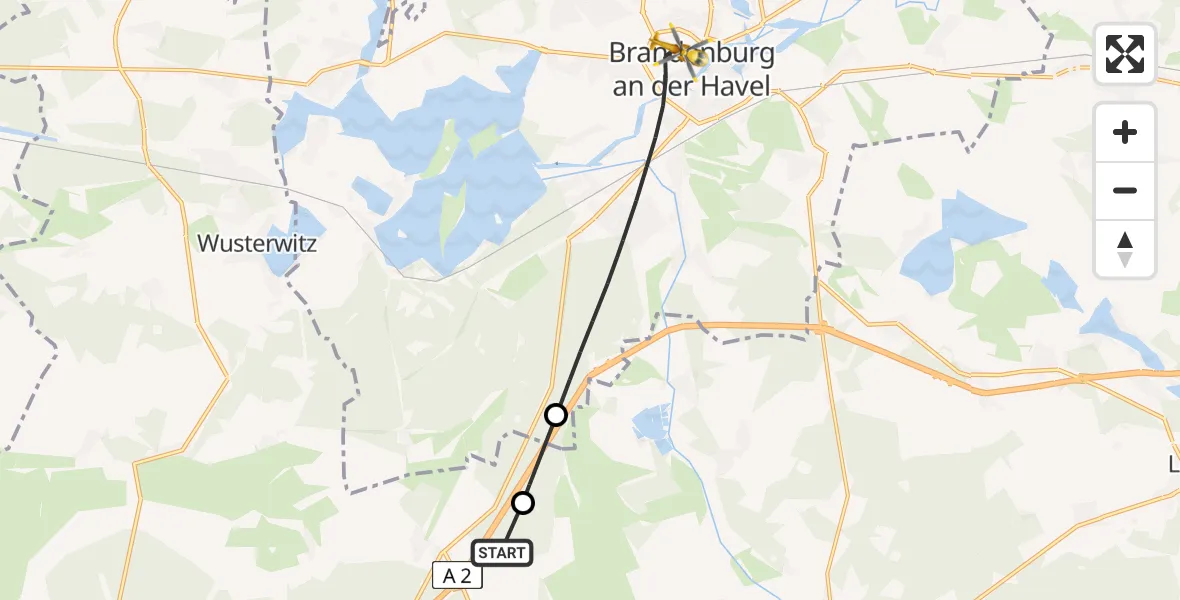 Flugroute Rettungshubschrauber Wollin - Brandenburg an der Havel, 17 April 2026, 13:10