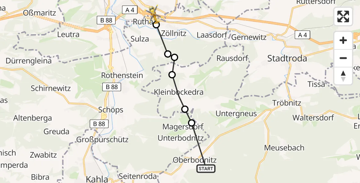 Flugroute Rettungshubschrauber Oberbodnitz - Jena, 17 April 2026, 13:20
