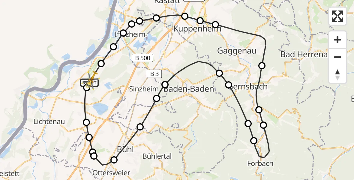 Flugroute Ambulanzhubschrauber Karlsruhe Baden-Baden Flughafen - Karlsruhe Baden-Baden Flughafen, 17 April 2026, 13:25