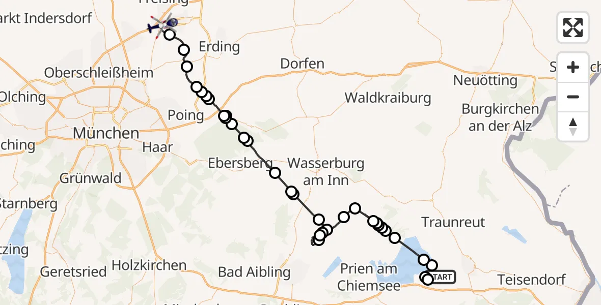 Flugroute Polizeihubschrauber Grabenstätt - Hallbergmoos, 17 April 2026, 13:25