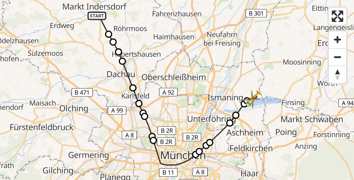 Flugroute Rettungshubschrauber Markt Indersdorf - Aschheim, 17 April 2026, 13:31