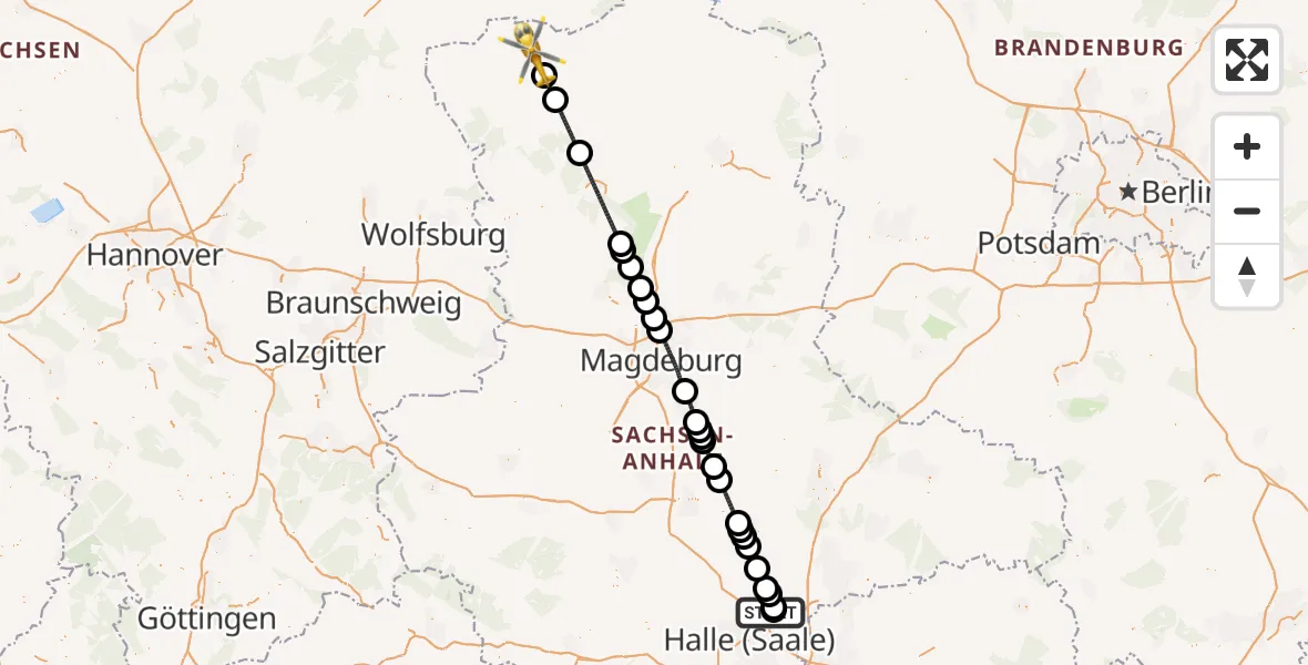 Flugroute Ambulanzhubschrauber Halle-Oppin Flugplatz - Salzwedel, 17 April 2026, 13:34