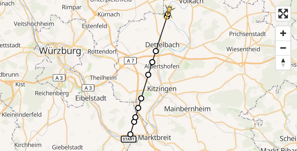Flugroute Rettungshubschrauber Ochsenfurt - Nordheim a.Main, 17 April 2026, 13:36