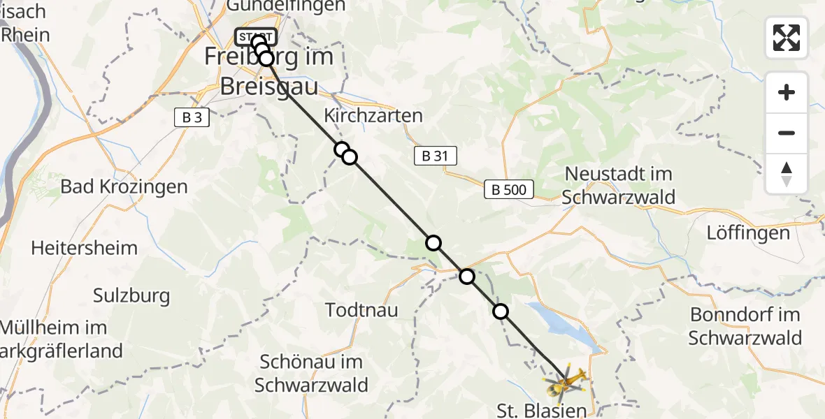 Flugroute Rettungshubschrauber Freiburg im Breisgau Flugplatz - Schluchsee, 17 April 2026, 13:38