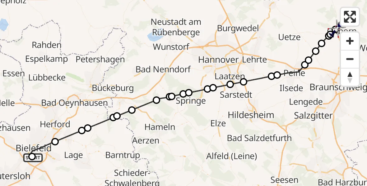 Flugroute Polizeihubschrauber Luftrettungszentrum Bielefeld - Gifhorn Bundespolizei Hubschrauberlandeplatz, 17 April 2026, 13:40