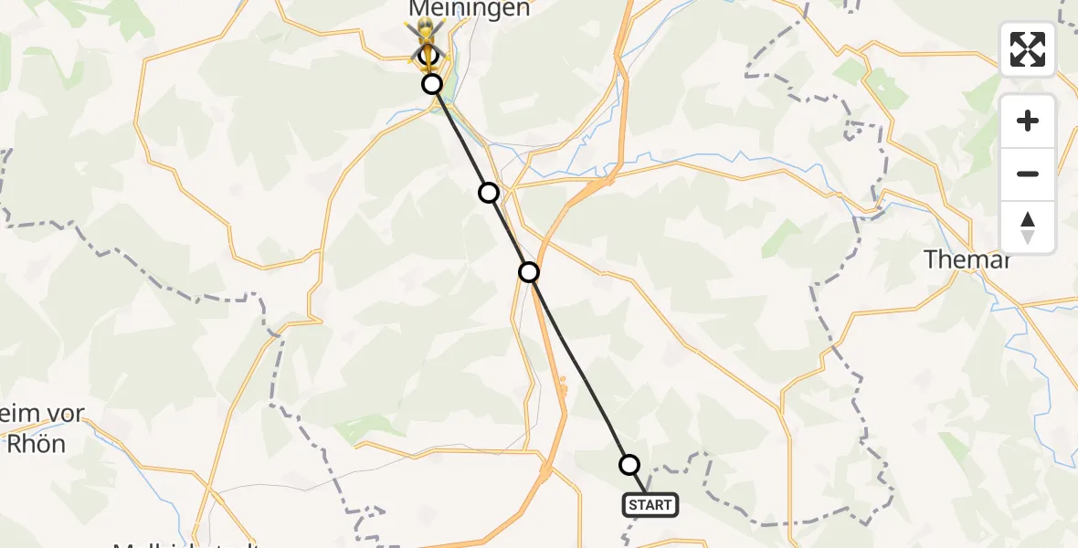 Flugroute Rettungshubschrauber Römhild - Helios Clinic Meiningen, 17 April 2026, 13:47