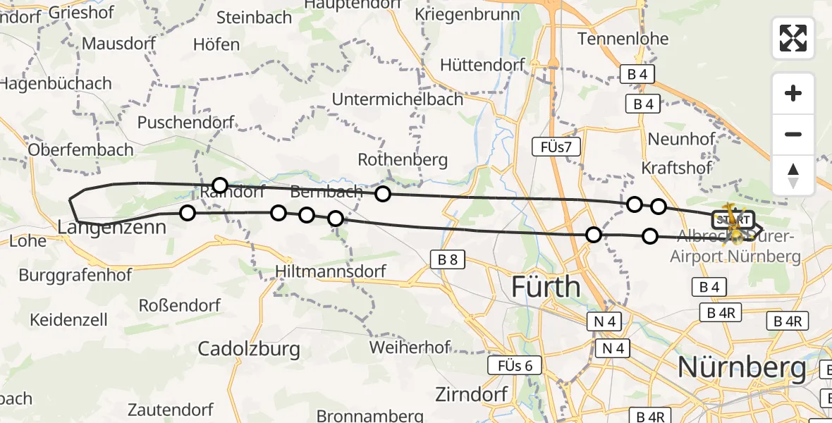 Flugroute Ambulanzhubschrauber Flughafen Nuremberg - Flughafen Nuremberg, 17 April 2026, 13:48